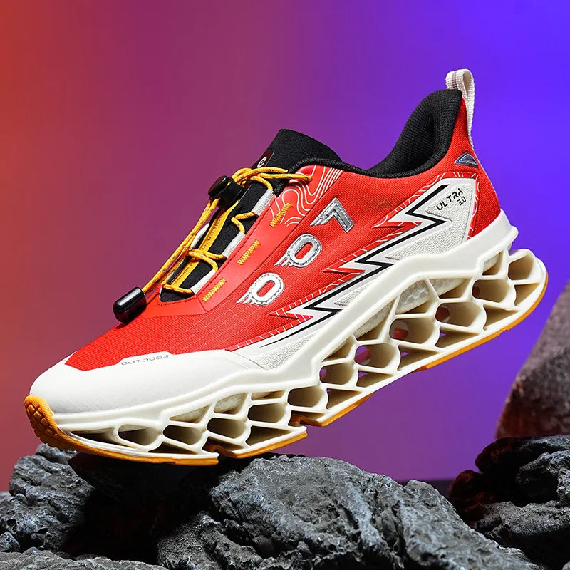 New Summer Men's 3D Printed Running Shoes Breathable Mesh/No-Lace-Up Thick-Soled, Shock-Absorbing Sports Shoes