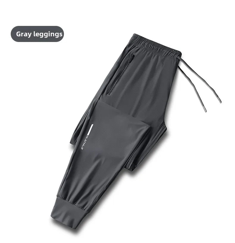 Men's solid color pants summer ice silk elastic quick drying/loose sports pants suitable for casual and business wear M-8XL