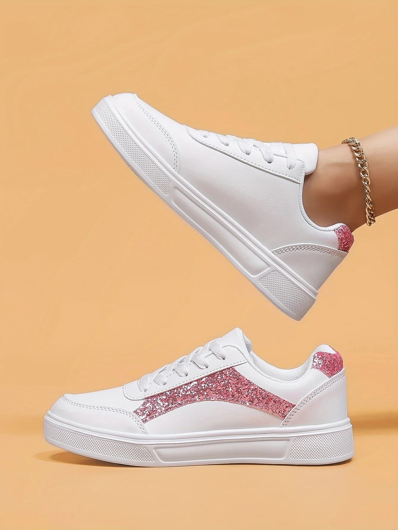Women's Low-top Casual Sneakers, Sequin Trendy Lightweight Flat Shoes/Breathable Upper Comfortable Fashionable