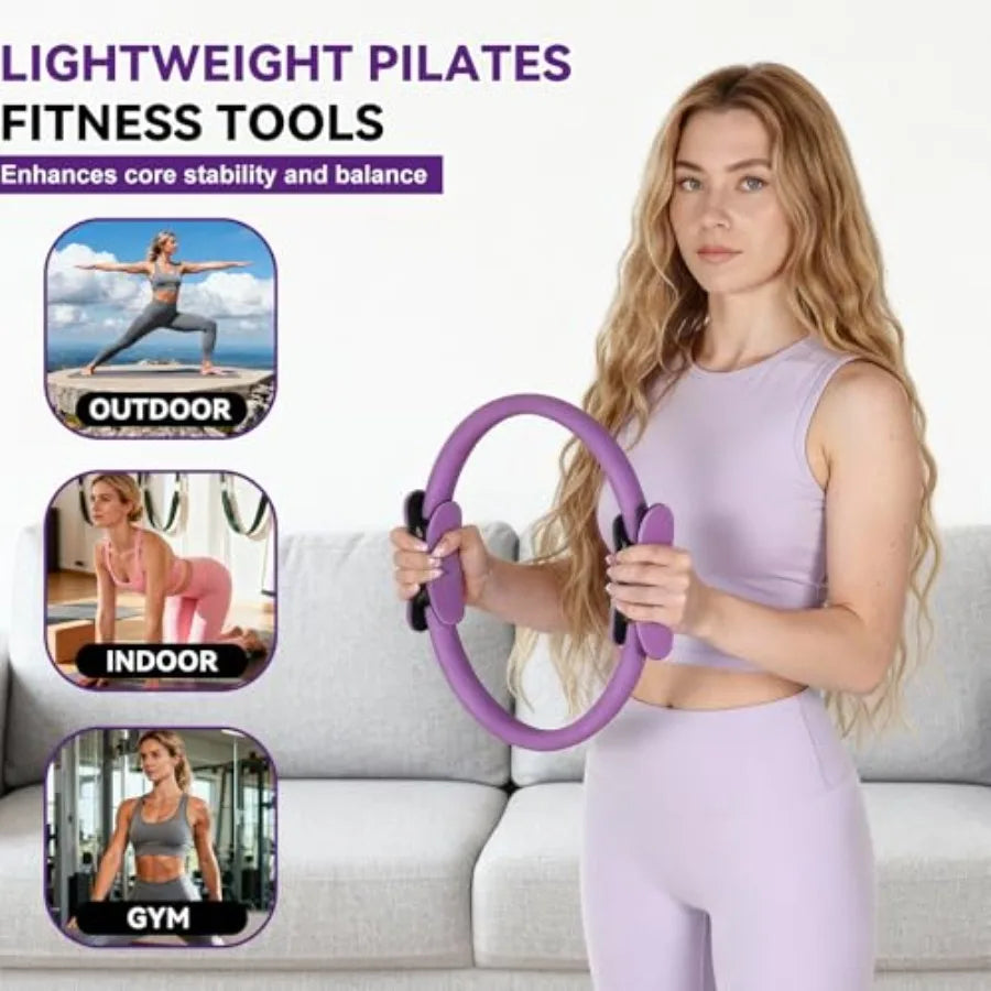 Pilates Ring and Ball Set Home Fitness Equipment for Women/with Resistance Bands 12'' Magic Circle 9.8'' Ball for Stress