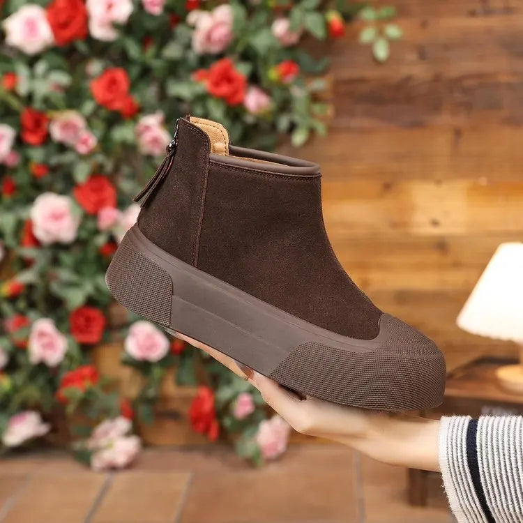 Women's Autumn/Winter Retro Height-Increasing Ankle Boots/Suede Chunky Sole Chelsea Boots, Platform Versatile Women's Boots