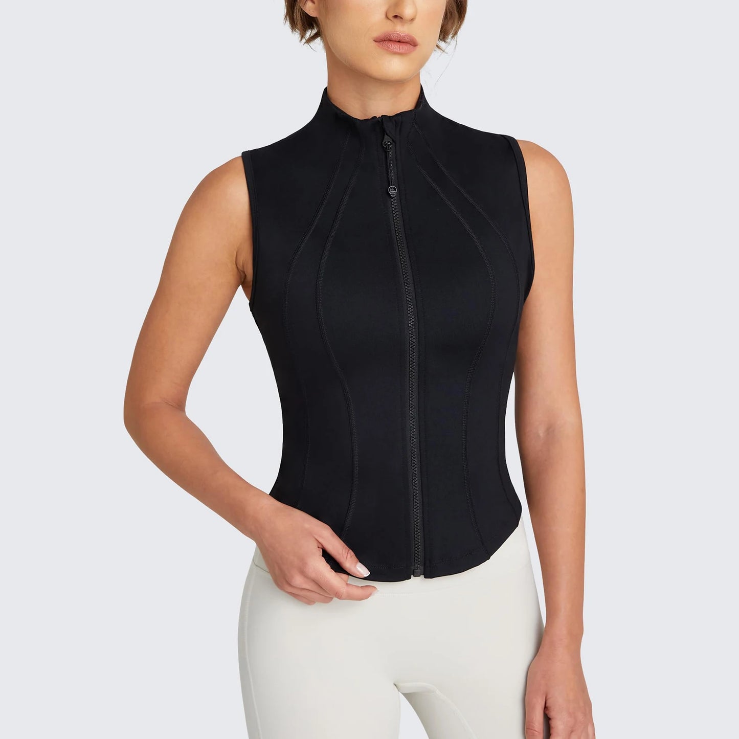 Women Workout Sleeveless Yoga Jacket Solid Zip-Up Stand Collar/Slim Athletic Running Tennis Yoga Breathable Running Tank Tops