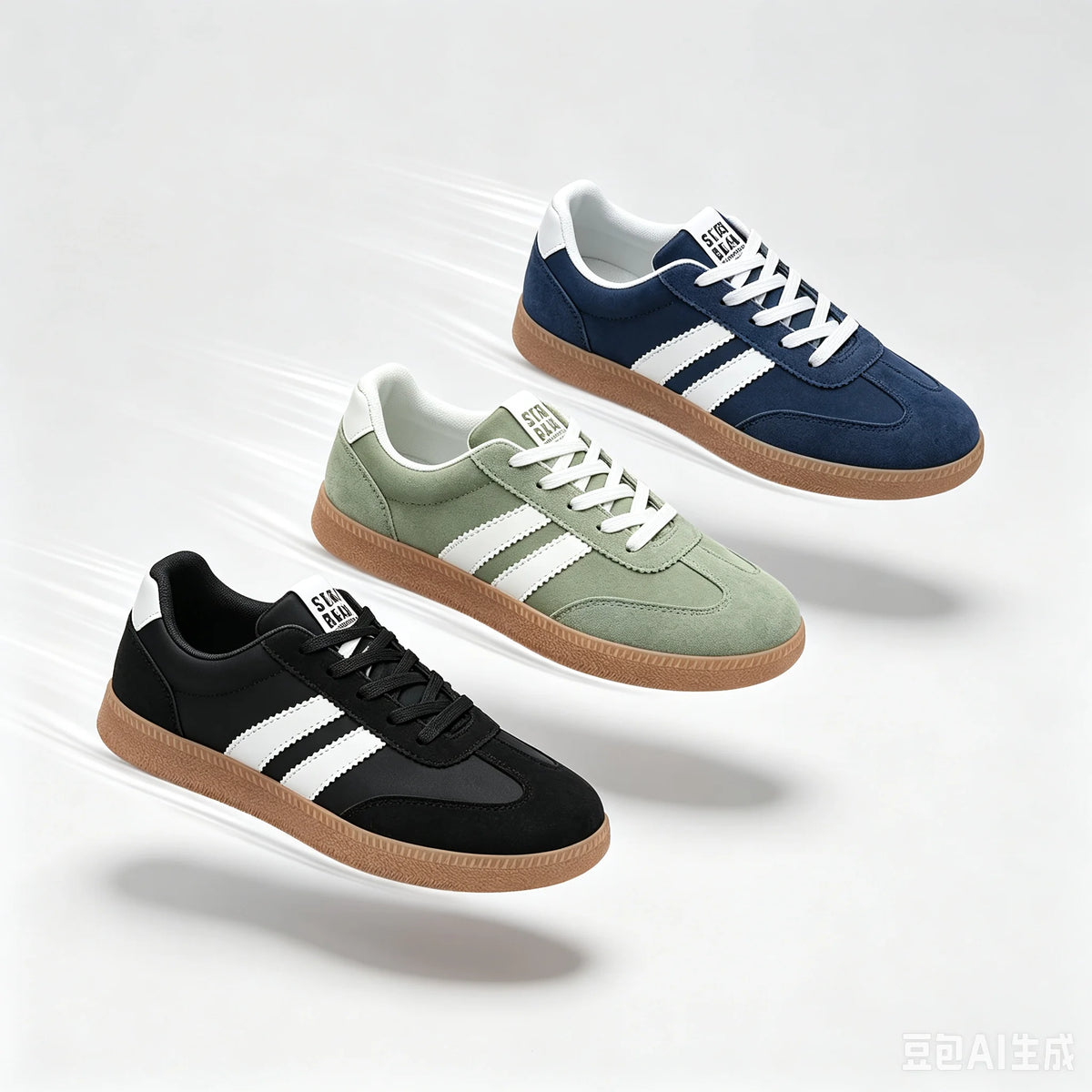 Women's Retro Lace Up Sneakers Patchwork Fabric Upper 3 Stripe Decor/Gum Rubber Sole Lightweight Casual Walking Shoes Fashion Low Top