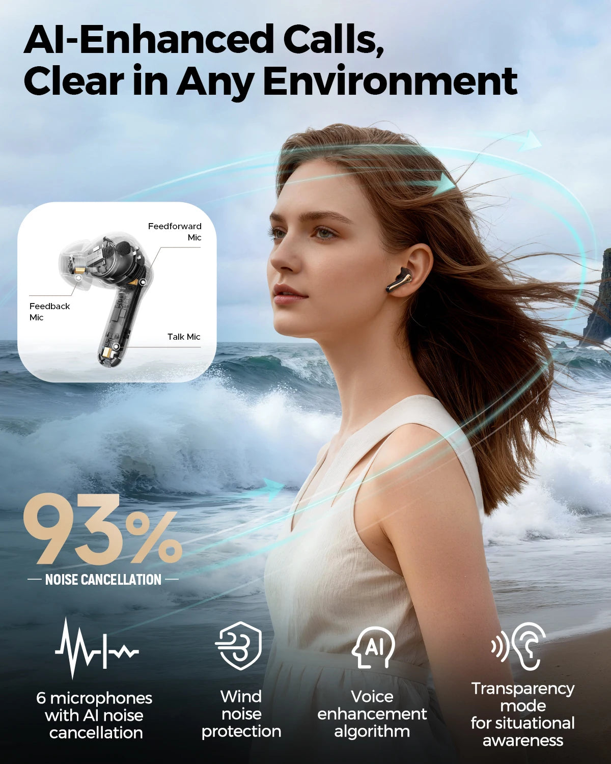 SOUNDPEATS Air5 Pro+ XMEMS Bluetooth Earphones 55dB/Hybrid AI Adaptive ANC Wireless Earbuds, Hi-Res Audio headphones