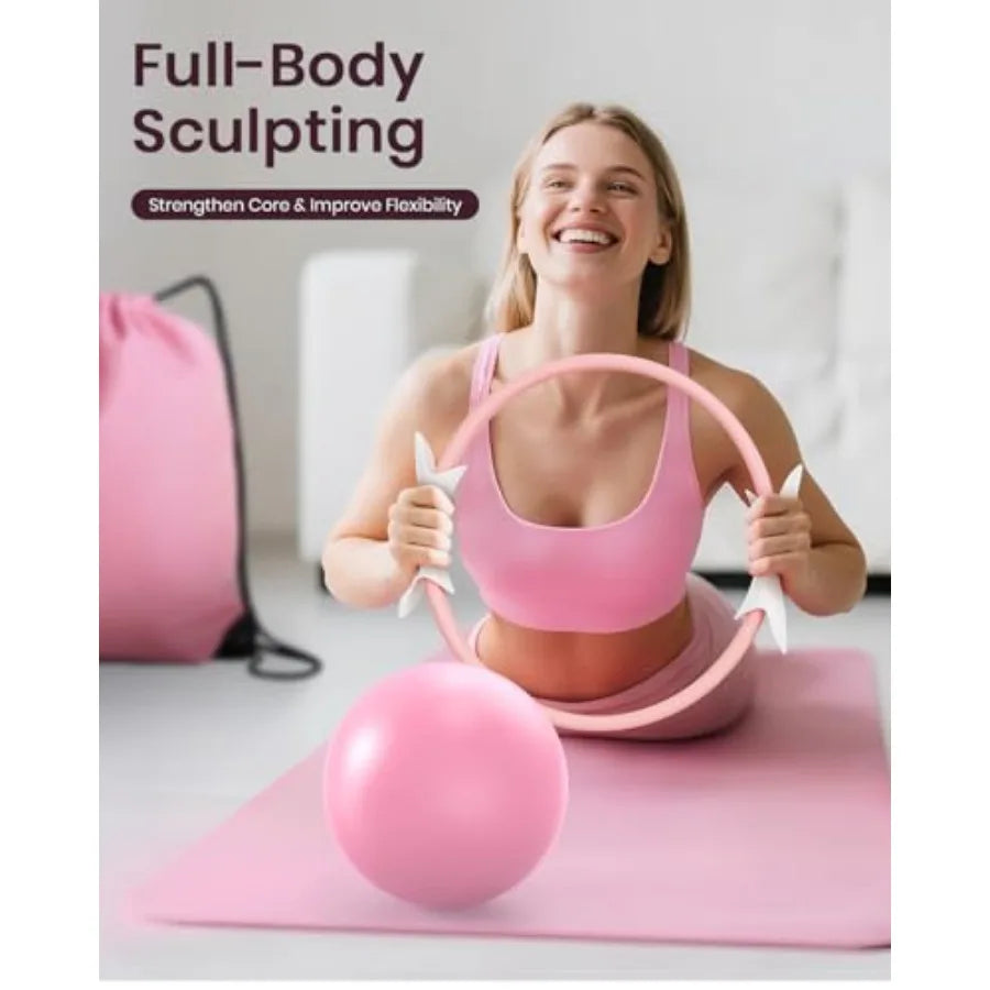 Fuelion Pilates Ring Set for Women Home Workout Pilates Equipment/with Resistance Bands 14'' Magic Circle Mini Ball Pilates