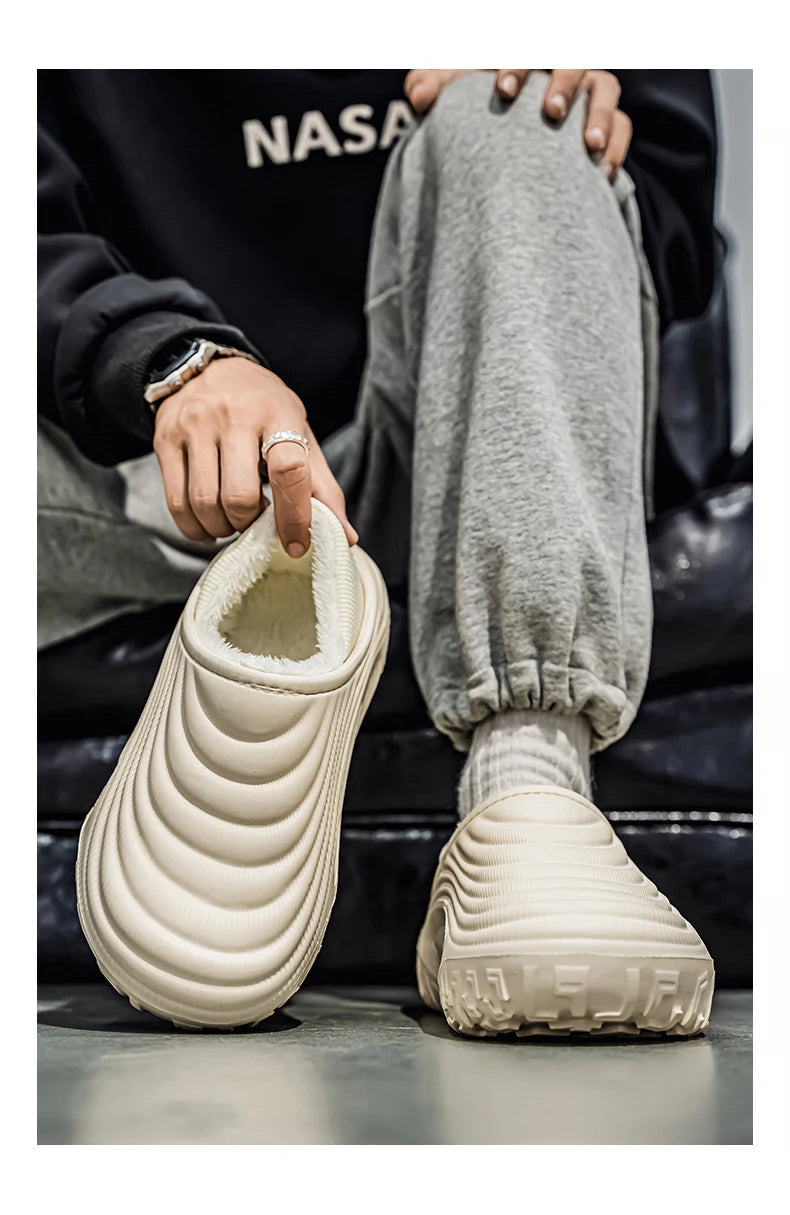 New Fashion Cotton Men's Slippers Winter Warm Plush Men Slippers/Waterproof Men Garden Shoes Indoor Outdoor Men's Warm Shoes