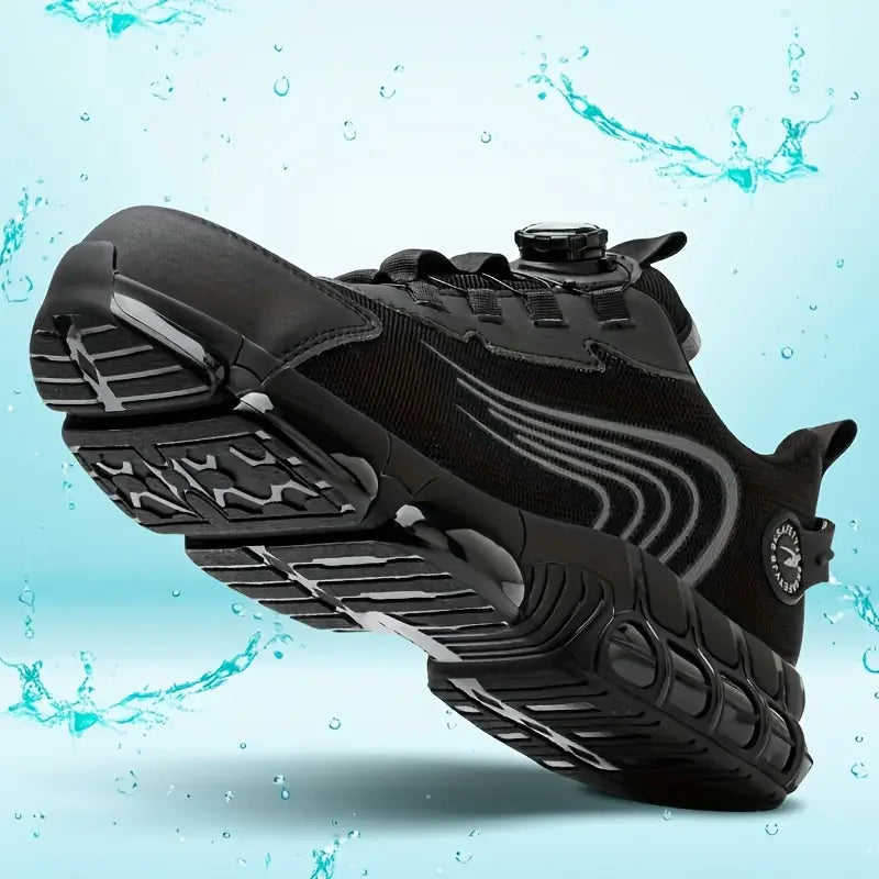 Men's Steel Toe Safety Shoes with Rotating Button Wear-Resistant/Puncture Proof Work Sneakers for Protection