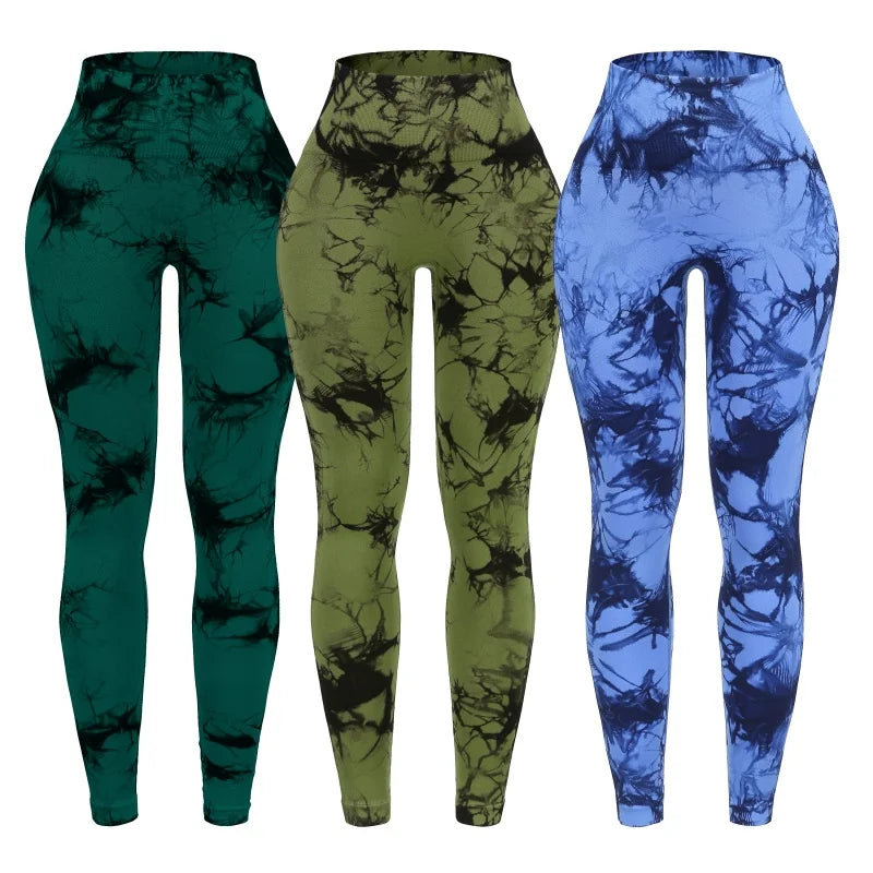 3 Piece Workout Leggings Sets for Women High Waisted Tie Dye Gym Scrunch/Lifting Seamless Yoga Leggings Athletic Pants