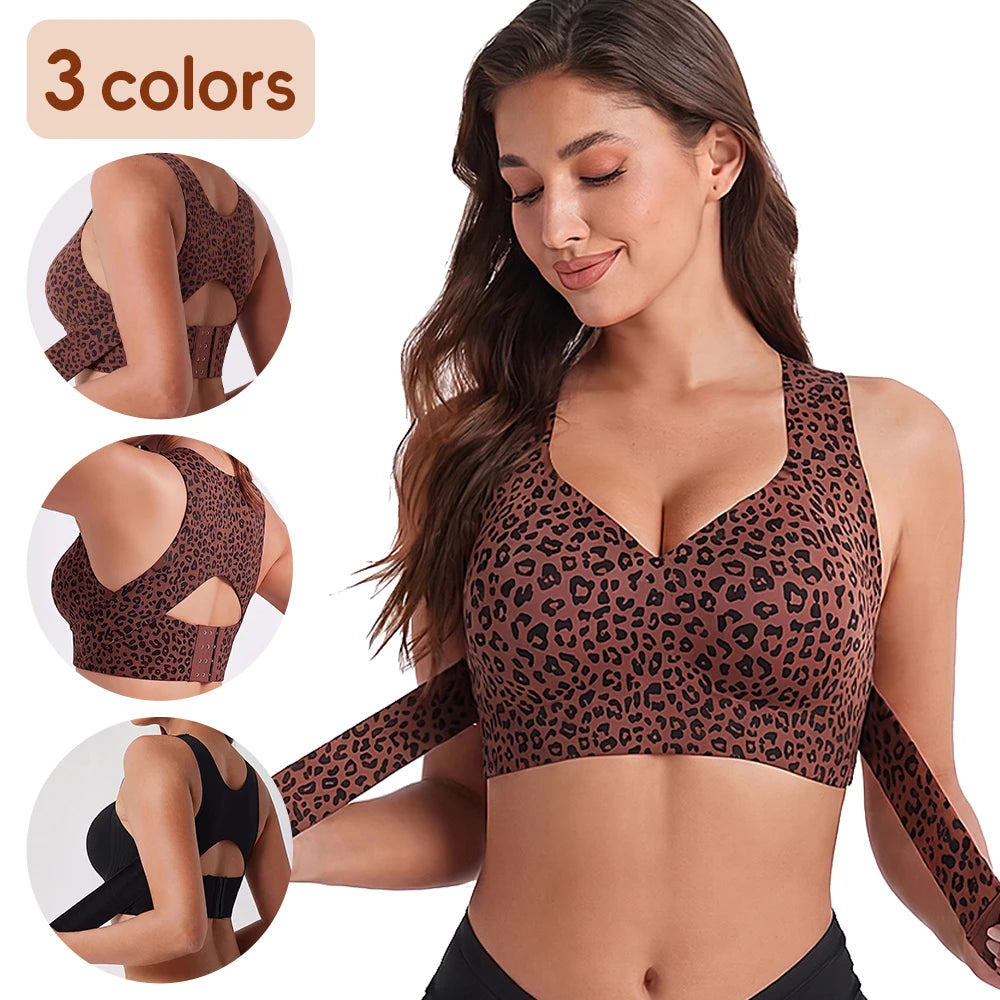 Women Wireless Posture Bra, Front Closure Cross Back Design/Wide Strap Full Coverage Back Support Comfort Daily Underwear