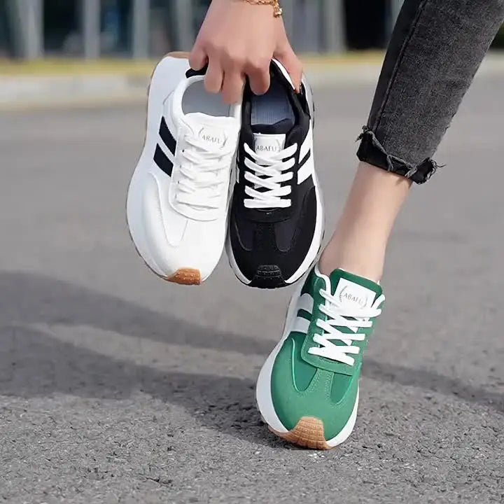 Women's Lace Up Platform Casual Sneakers Soft Synthetic Leather/Upper Non-Slip Rubber Sole Retro Walking Shoes