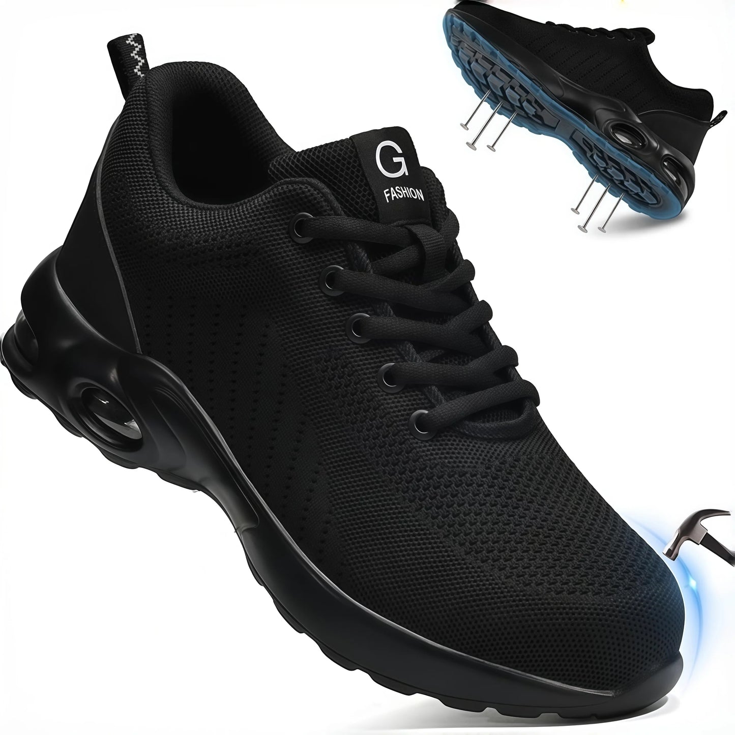 Men Safety Shoes Work Boots Summer Solid Color Lightweight Breathable/Steel Toe Anti-Smash Indestructible Tactical Work Sneakers