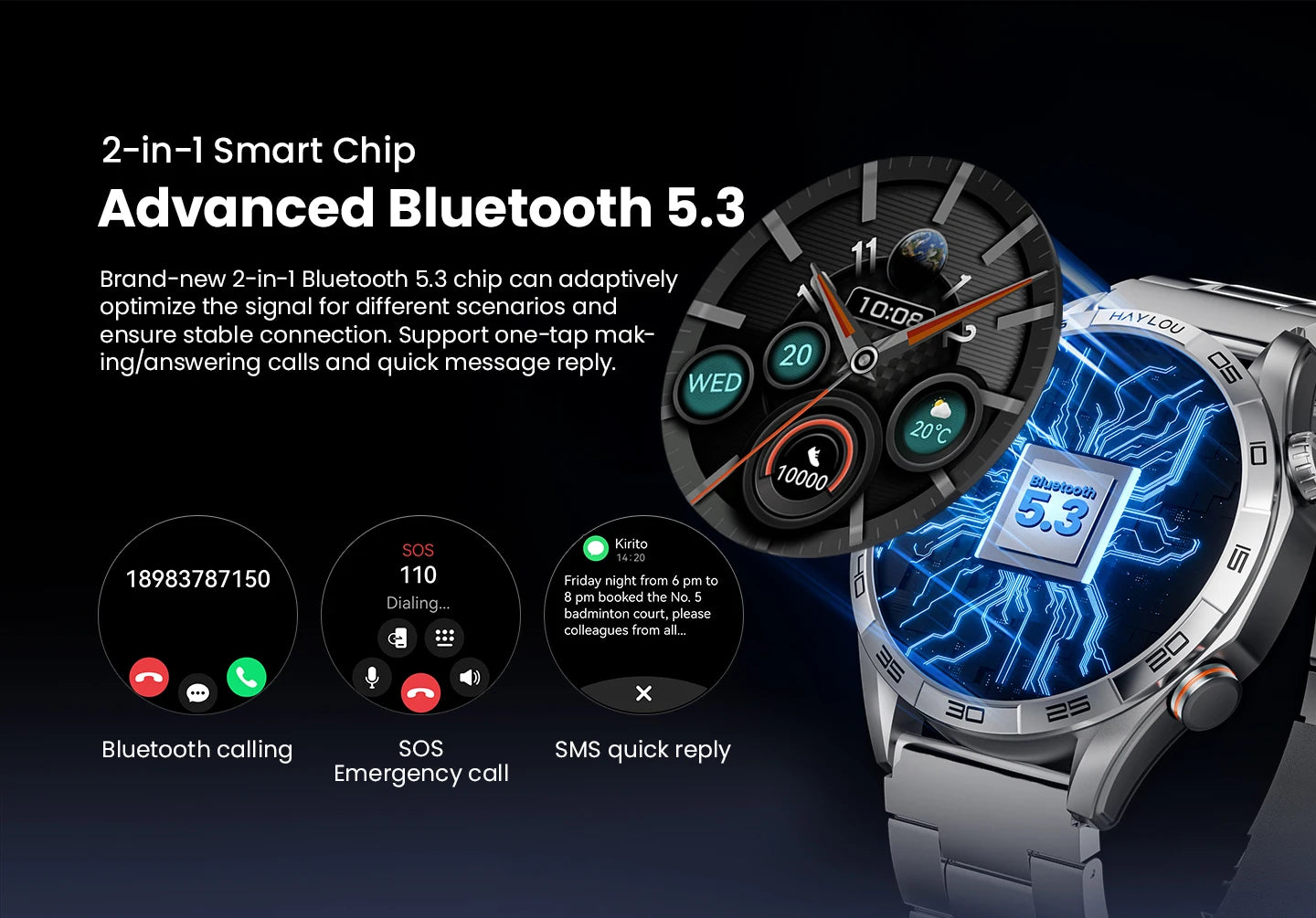 HAYLOU Solar 5 Voice Calling Smartwatch 1.58'' AMOLED Display 60Hz Smart Watch/24H Health Monitoring Sports Smartwatch for Men