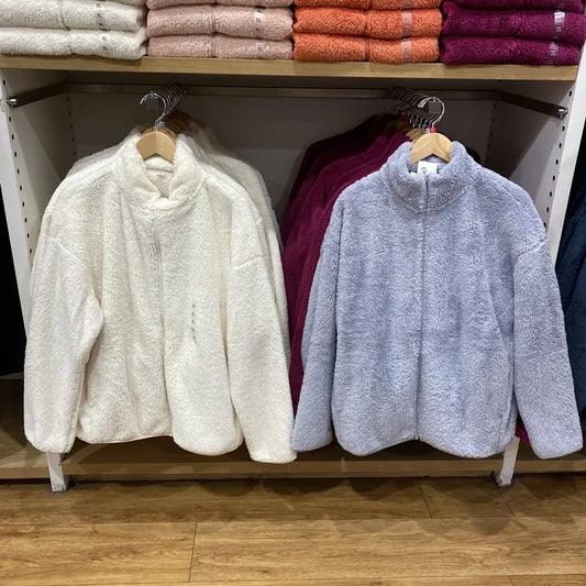 Autumn Winter Women's Long Velvet Fleece Zipper Sleeve Coat Warm/Coral Fleece Jacket Full Length Outerwear Comfortable Coat