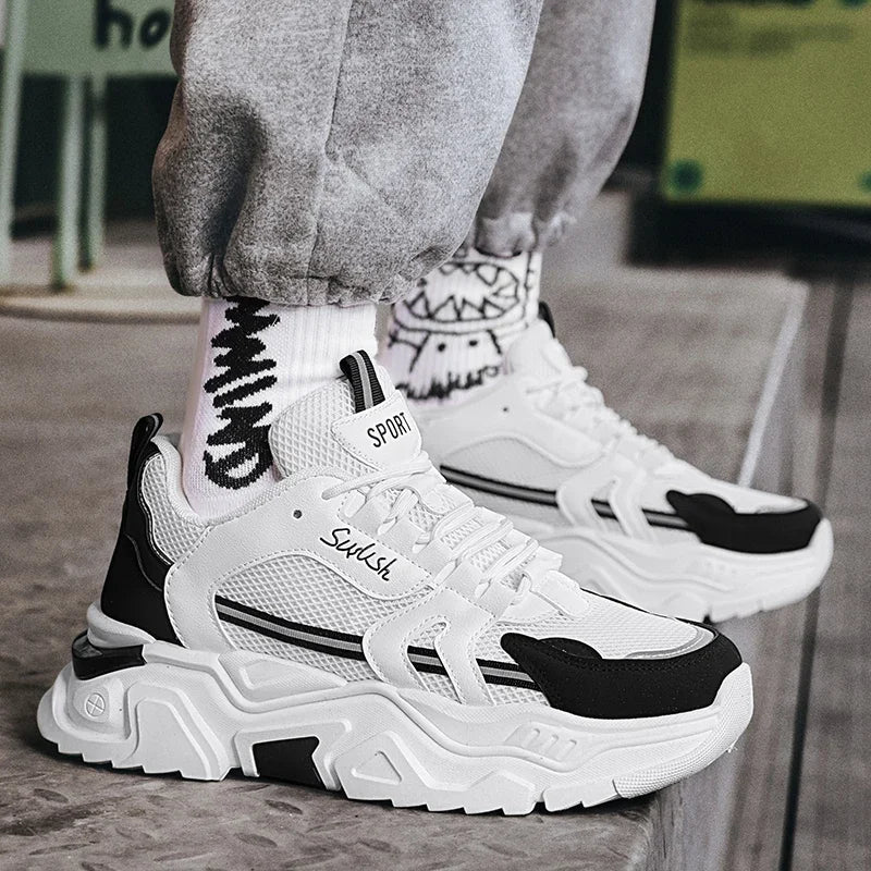 Men's thick soled casual mesh panel shoes summer breathable/soft soled running shoes outdoor fashion sports shoes male sneakers