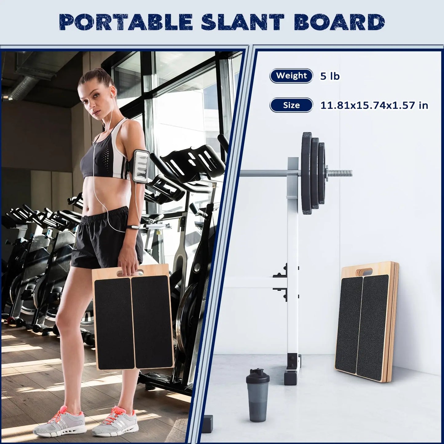 2 in 1 Wooden Balance Board & Calf Stretcher Slant Board/Adjustable Incline Ankle Stretch Board, Anti-Slip Wobble Board Foot Stretch
