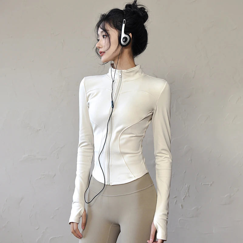 Long Sleeve Sports Jacket Women Zip Fitness Yoga Shirt Winter Warm/Gym Top Activewear Running Coats Workout Clothes For Cycling