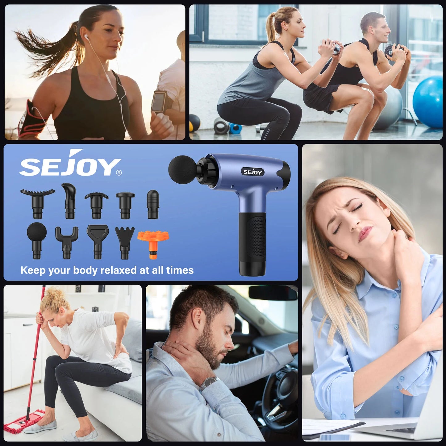 SEJOY Massage Gun  30 Speed Deep Tissue/for Athletes Percussion Massager 10 Heads Electric Massager