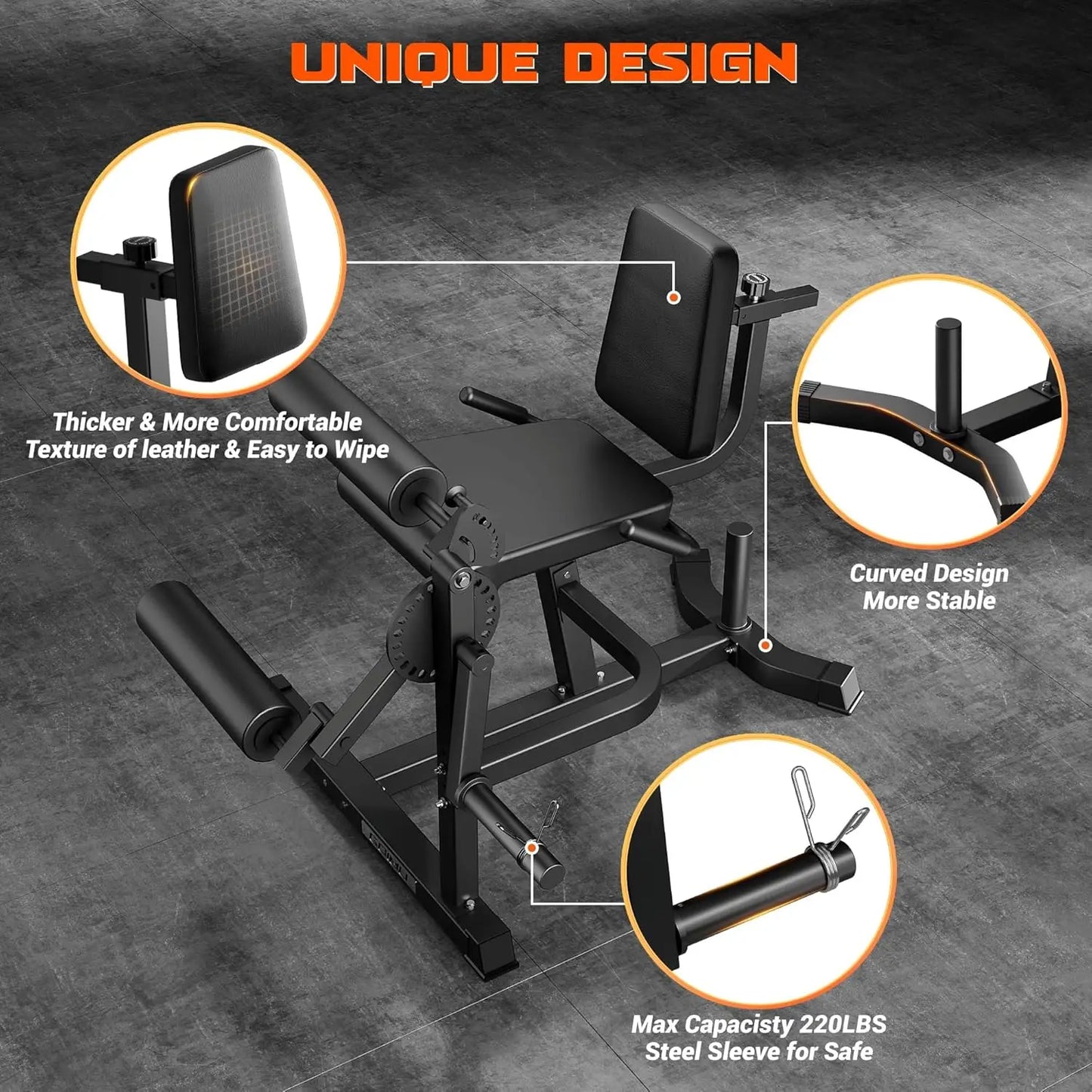 Leg Extension and Curl Machine, 4 in 1 Lower Body Workout Machine/Adjustable Leg Curl Machine with Plate Loaded