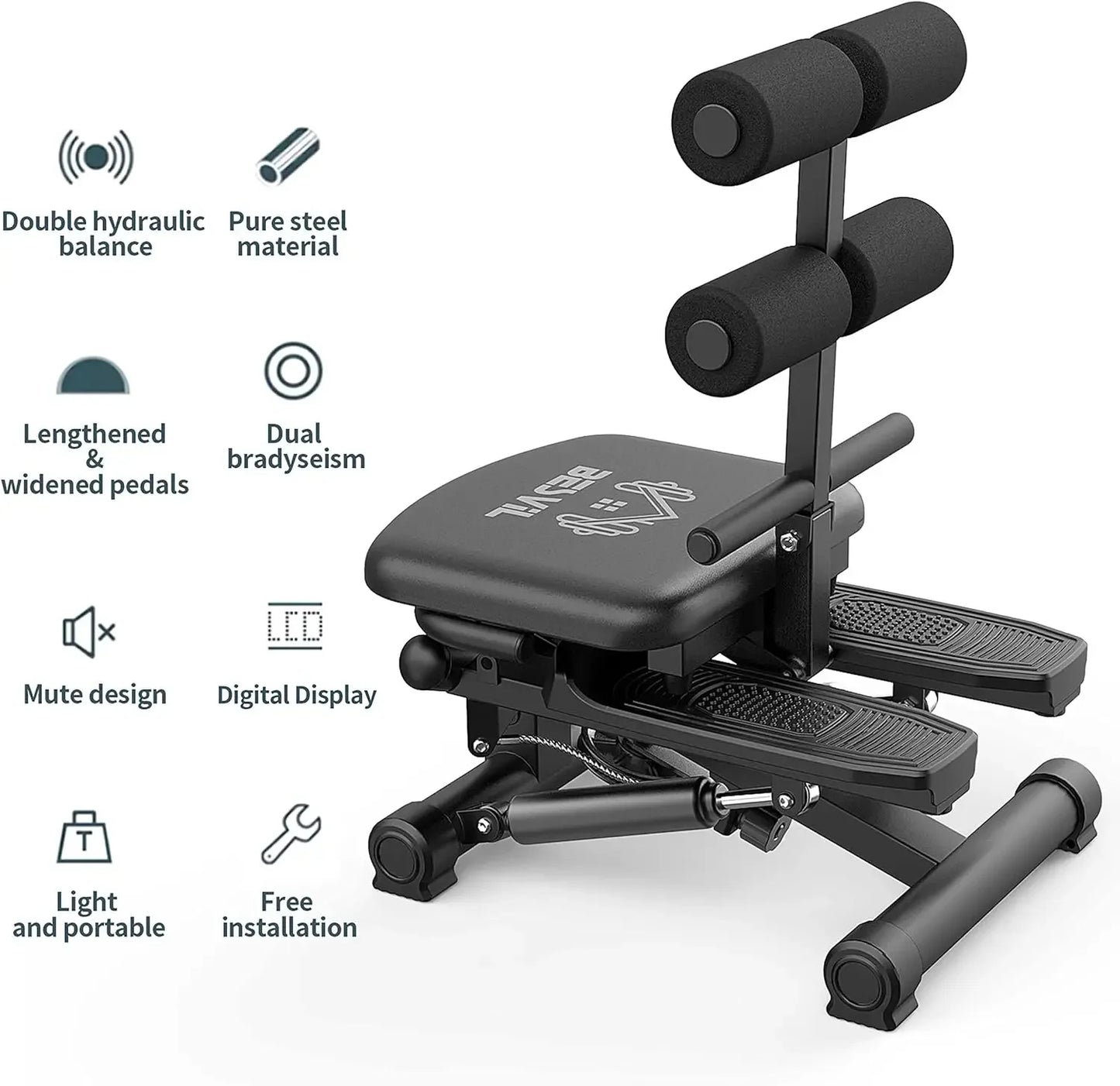 Steppers for Exercise at Home Stair Stepper with Resistance Bands/Ab Crunch Machine for Stomach Workout 330lbs Capacity