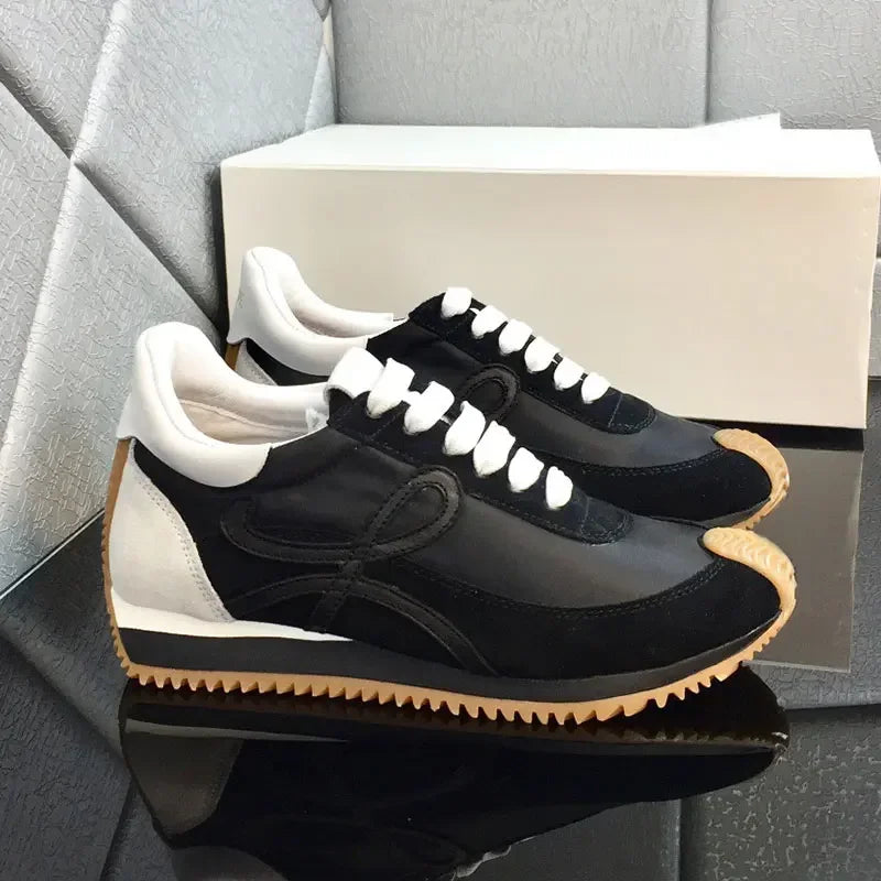 Fashion Men Trainers Shoes Designer Sneaker Flow Runner/In Nylon Lace Up A Soft Rubber Upper Honey Rubber Waves Sole
