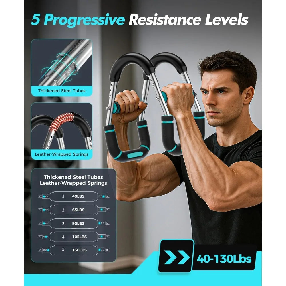 5 Levels Adjustable Twister Arm Chest Trainer 40-130lbs/Resistance Home Gym Strength Exercise Equipment Blue
