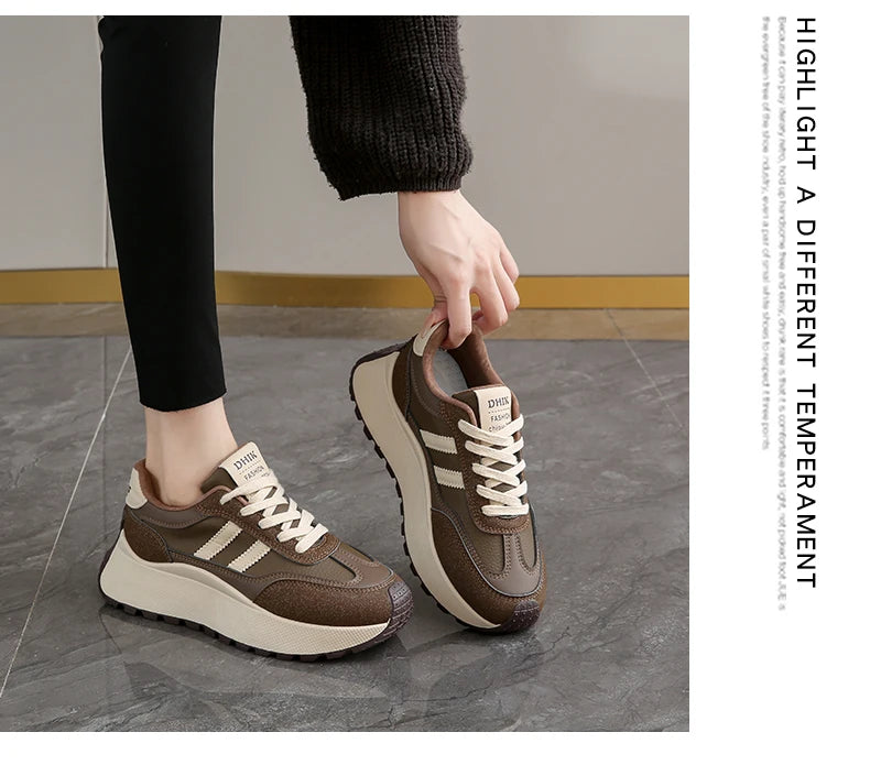New Summer Autumn Women's Shoes With Thick Sole Casual Board Shoes/Spliced Sports Leather Surface Shoes For Students