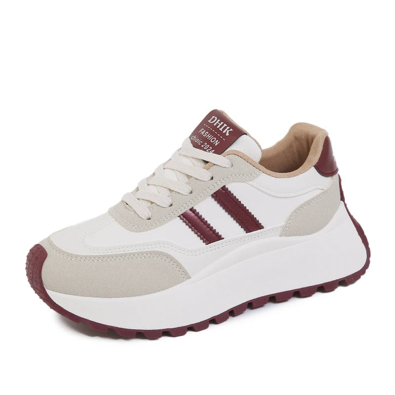 New Summer Autumn Women's Shoes With Thick Sole Casual Board Shoes/Spliced Sports Leather Surface Shoes For Students