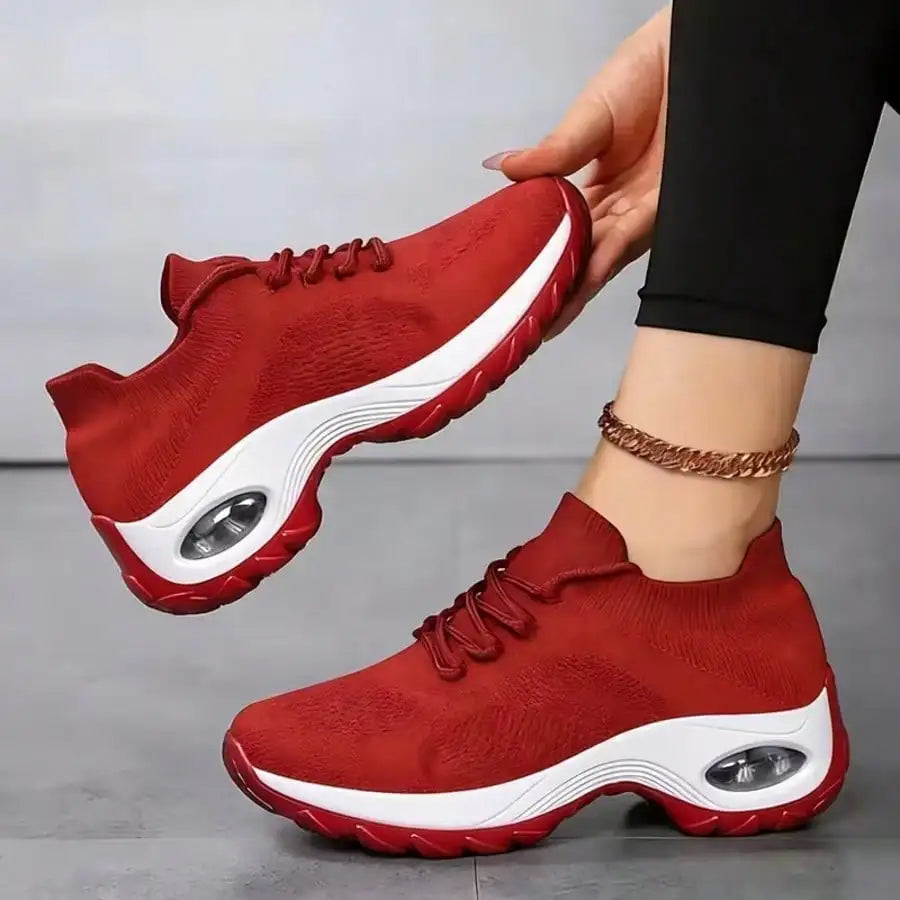 Women Casual Sports Shoes Mesh Breathable Thick Sole/Air Cushion Sneakers Anti-slip Lace-up Walking Shoes For Daily Outdoor Fitness