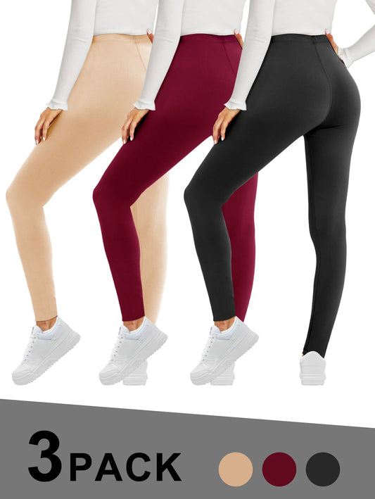 Stretchy 3pcs Low-Waist Skinny Leggings for Women Polyester/Spandex Blend Machine Washable Solid Color Perfect for All Sizes