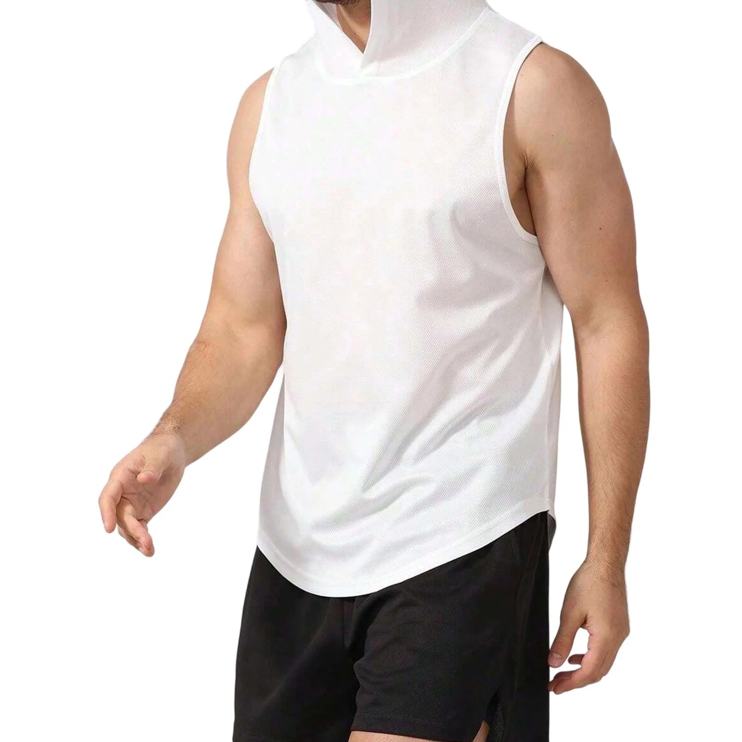 Men s Sleeveless Hooded Workout Tank Top Solid Color Athletic/Gym Vest for Bodybuilding and Summer Fitness Training