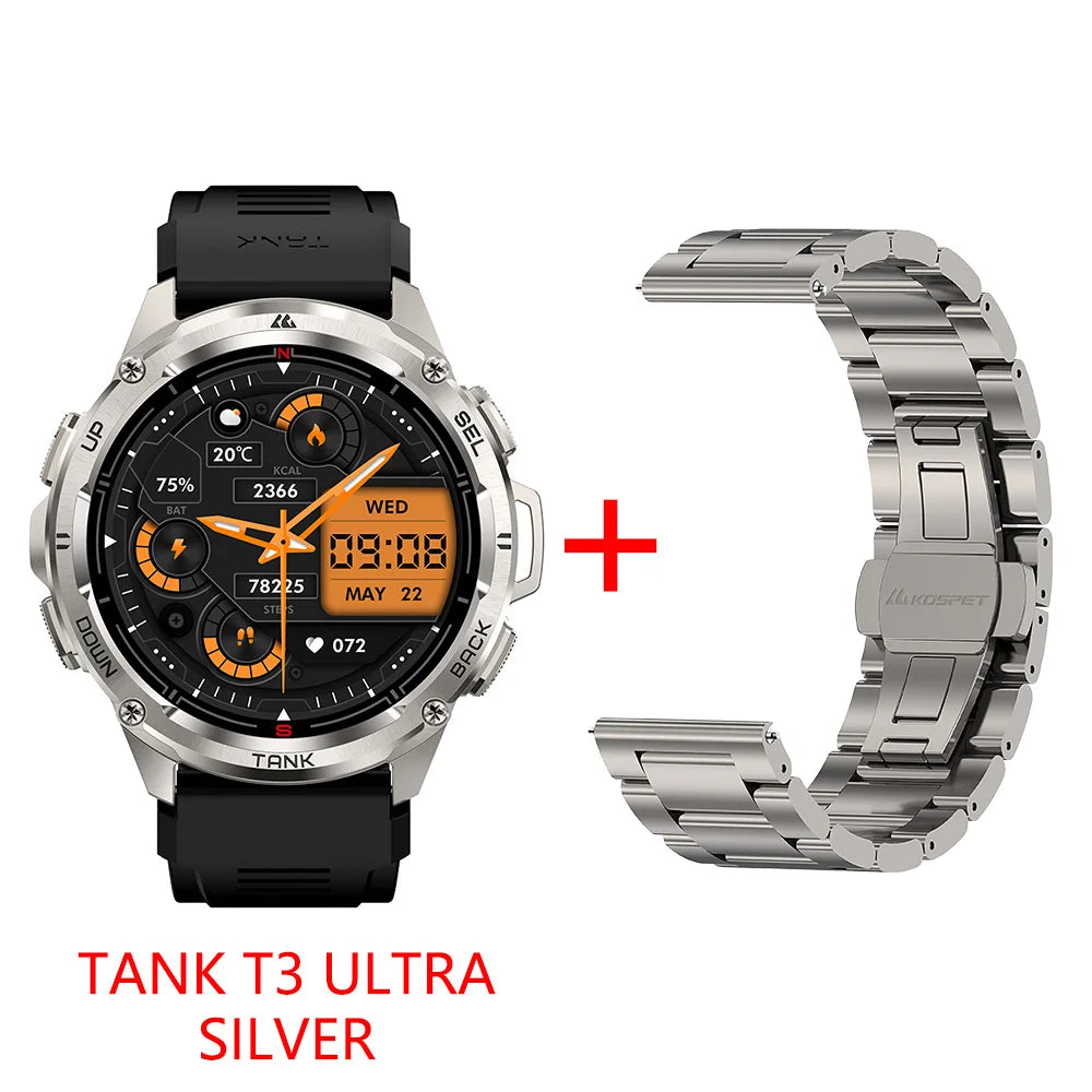 KOSPET TANK T3 Ultra GPS Smart Watch For Men Altimeter Compass/Barometric 470mAh 60 Days Battery Bluetooth Call IP69K Waterproof