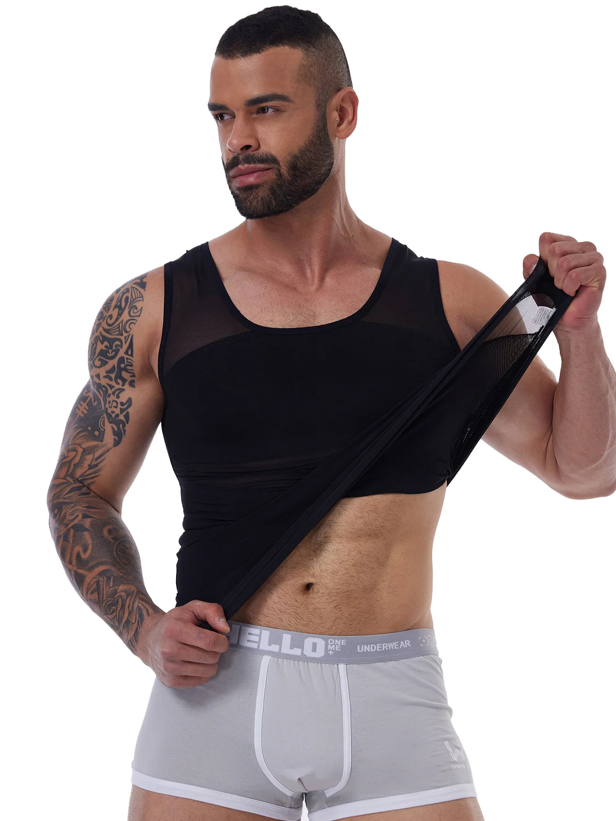 Men's Shapewear Tank Top Gym Sleeveless Vest Cross Mesh Suit/Compression Shirt for Men Slimming Undershirt Tummy Control Body