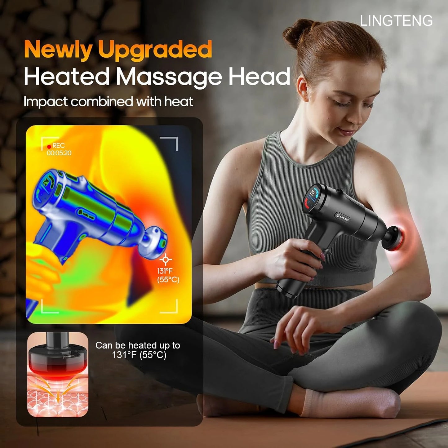 LINGTENG Heating Massage Gun Deep Tissue Massage Gun/Back and Neck Massager Muscle Percussion Massager Silent Fascia Gun
