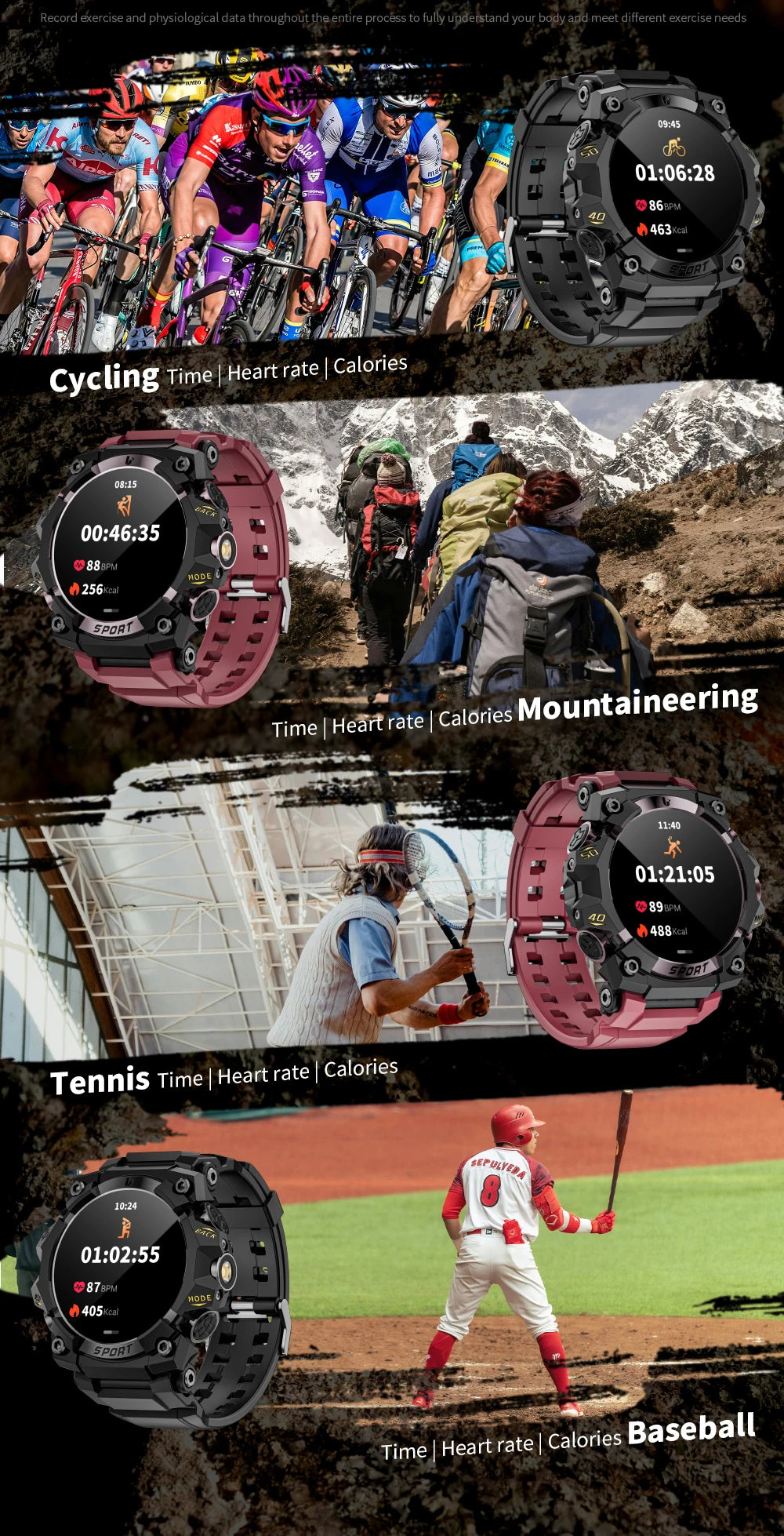 LOKMAT New Rugged Smart Watch Bluetooth Calls Wristband/Fitness Tracker Flashlight Message Push Heart Rate Monitor for Phone