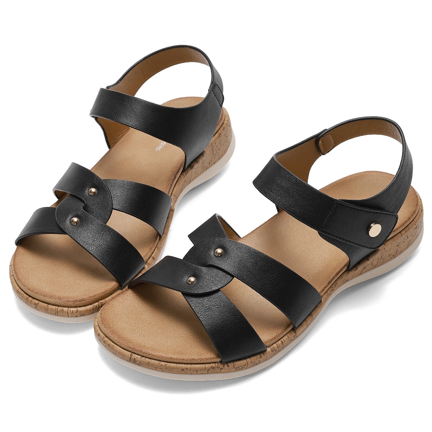 Women Open Toe Flat Sandals Arch Support Adjustable/Comfort Summer Beach Casual Walking Shoes