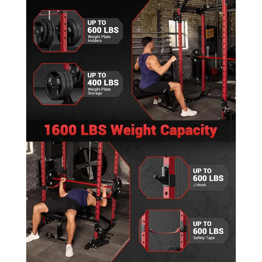Power Cage Multi Functional Power Racks for Home Gym with Cable Crossover System/1600LBS Weight Capacity Fitness Squat Rack for