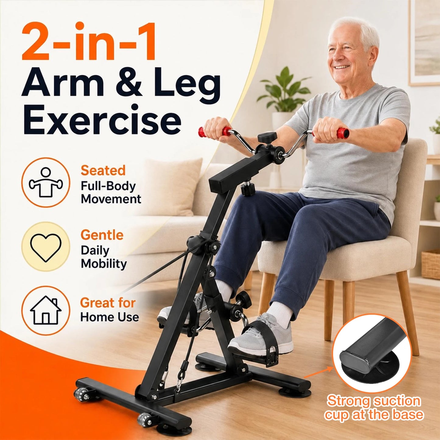 Adjustable Resistance Under Desk Exercise Bike, Stationary Upright Pedal Cycle/for Elderly Leg Strength & Aerobic Training, Arm Leg Rehabilitation Machine