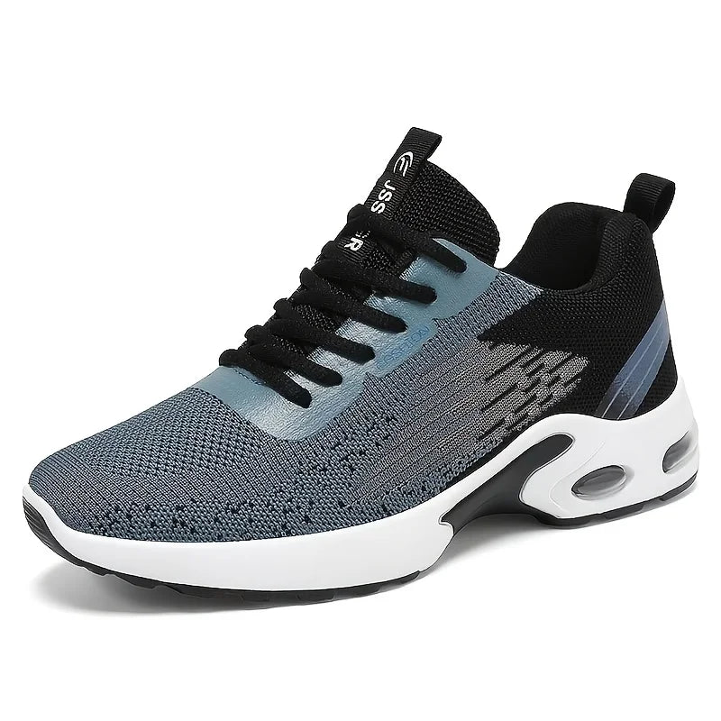 Men Breathable Flying Woven Mesh Running Shoes Cushion Air Sole/Shock Absorbing Athletic Sneakers, Lightweight Lace Up Non Slip Shoes