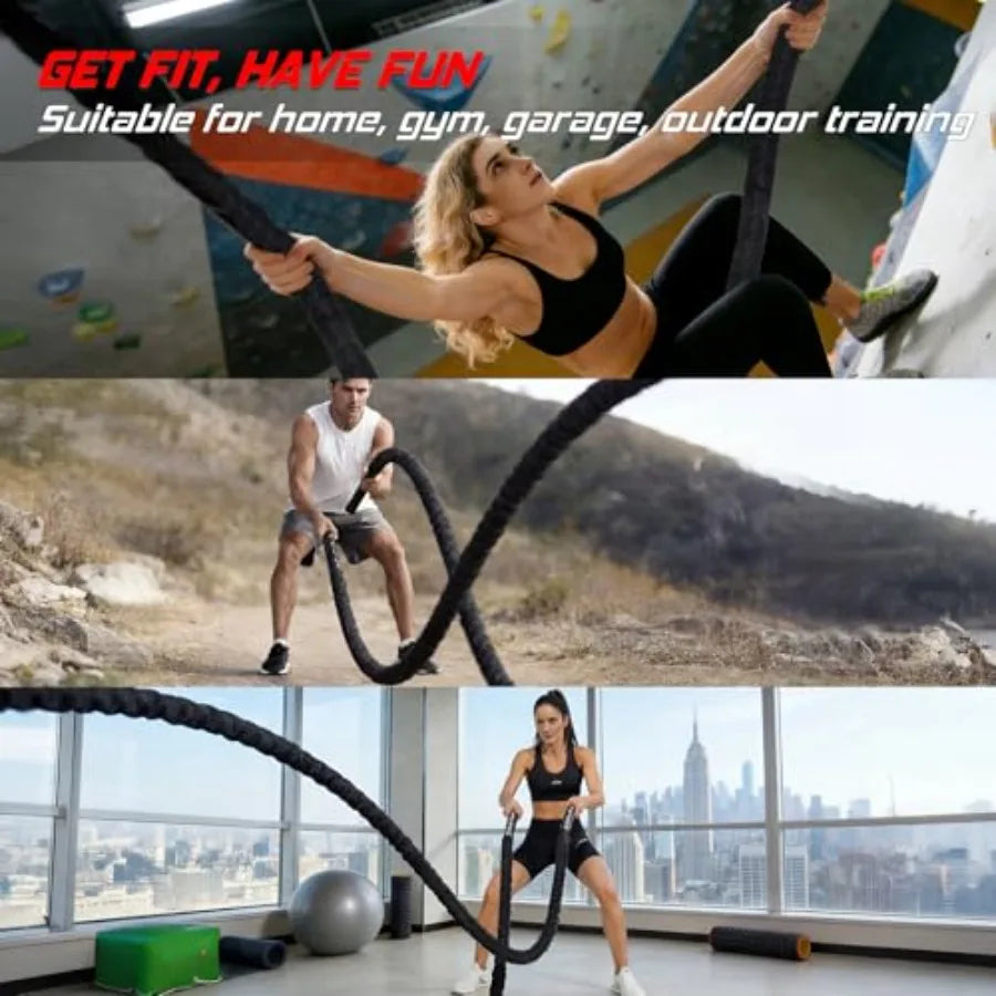 Battle Rope for Home Gym Workout Heavy Weighted Training Exercise Ropes/Fitness Equipment with Sleeve and Anchor Strap Kit for