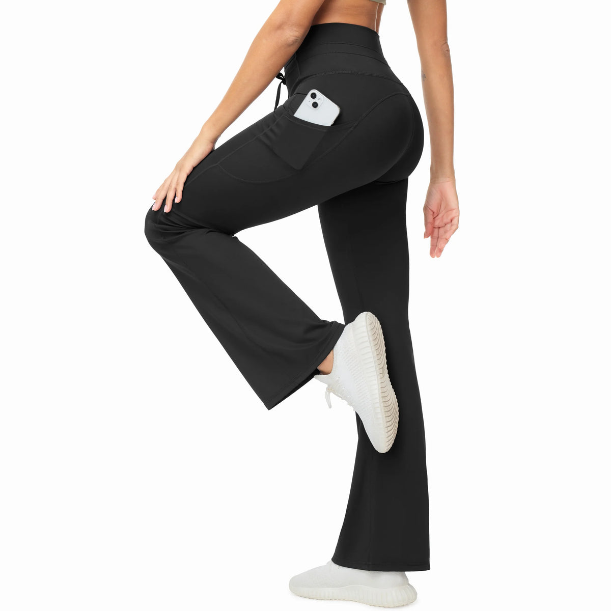 THE GYM PEOPLE Women's High Waisted Drawstring Flare Leggings/Workout Soft Stretchy Bell Bottom Yoga Pants with Pockets