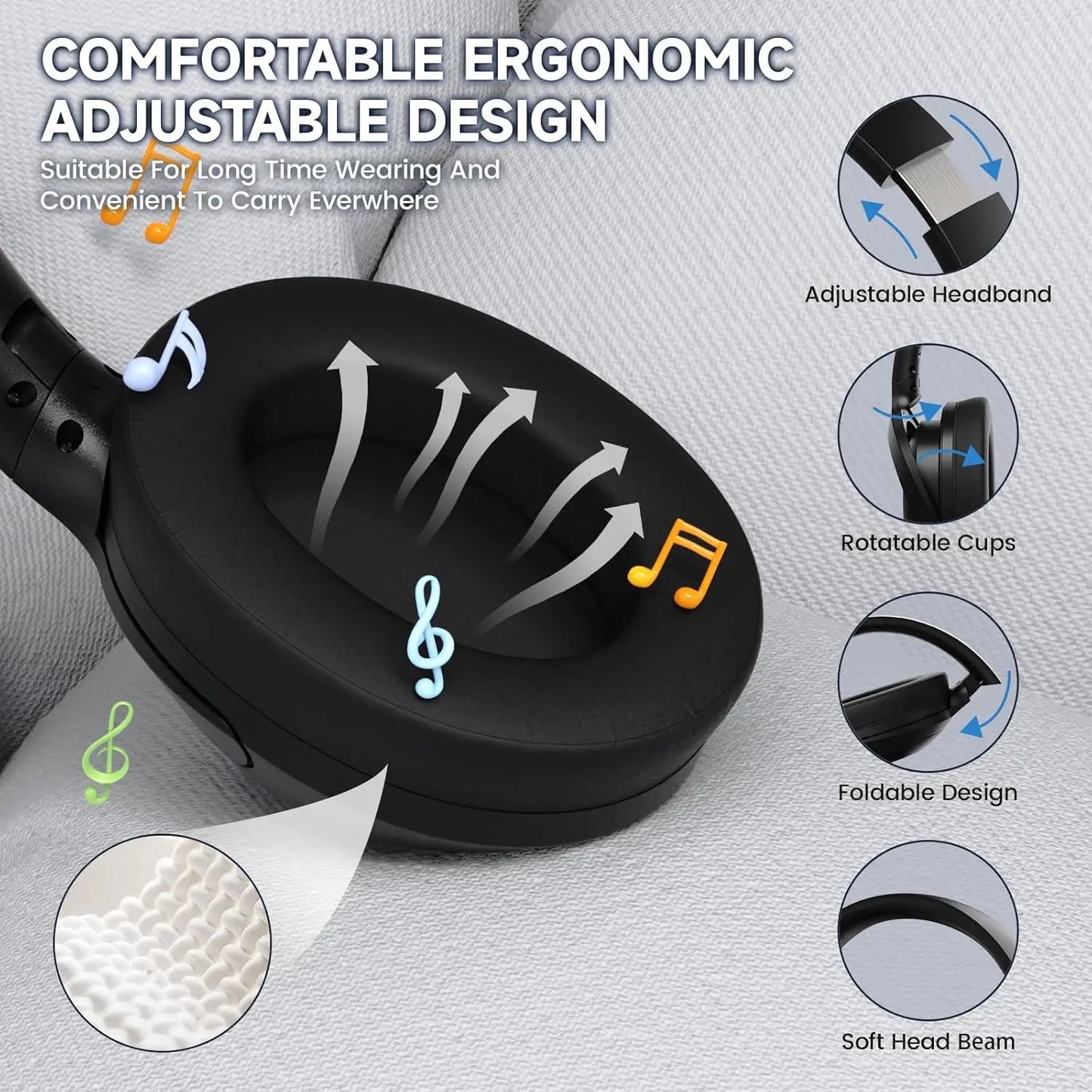 ATTACK SHARK G300 Wireless Bluetooth Headphone with ENC Noise Cancellation/Rechargeable Over Ear Headset, 3.5MM Audio Jack