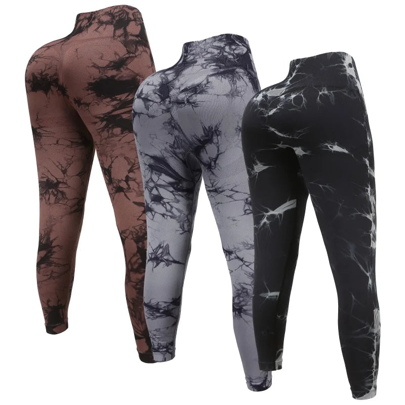 3 Piece Workout Leggings Sets for Women High Waisted Tie Dye Gym Scrunch/Lifting Seamless Yoga Leggings Athletic Pants