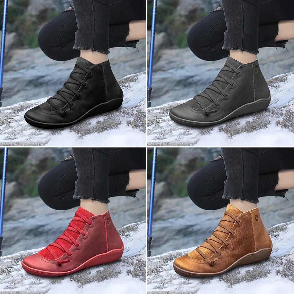 Motorcycle Ankle Boots Flat Bottom Short Boots/Women High-top Barefoot Shoes Winter