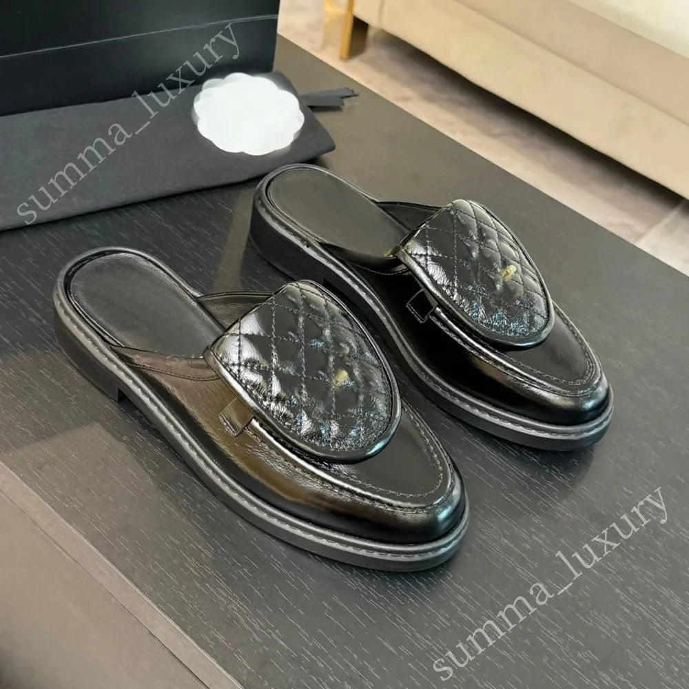 Quilted Turn lock Mules Slides Women Designer Mules mirror quality/Designer Loafers 100% Real Lambskin Size 34-42 Luxury Slip-On