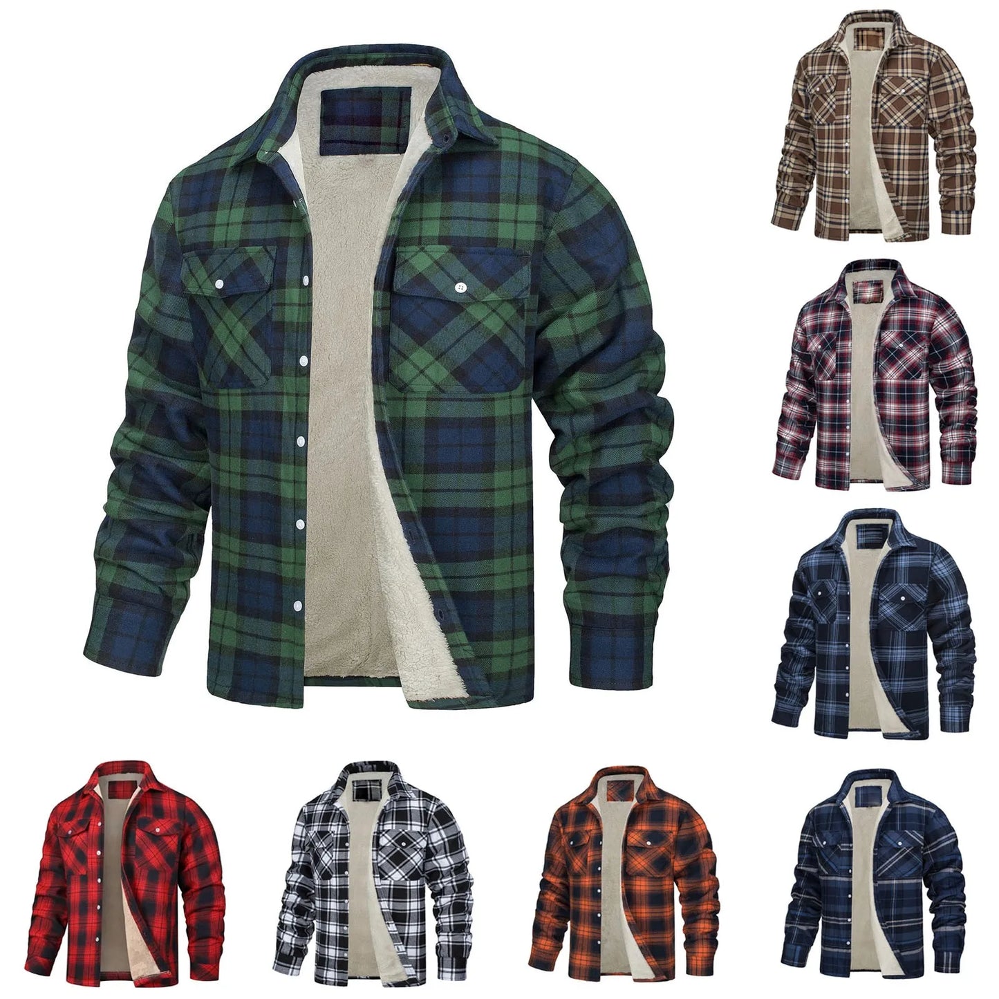 Men Fall Winter Jacket Plaid Print Soft Plush Long Sleeve/Single-Breasted Loose Thickened Casual Mid Length Men Coat