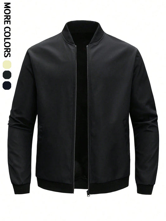 Men's Plain Light Jacket Outdoor Sports and Leisure/Stand-Up Collar Top with Zipper and Elastic Hem Windproof