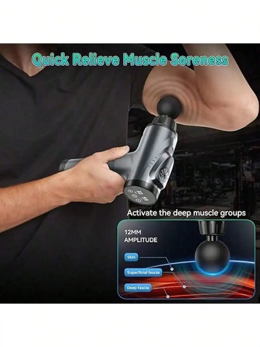 Rechargeable Handheld Mini Deep Massage Gun With Led Display/Portable Massage Gun With 9 Interchangeable Massage Heads And 30 Adjustable Speeds