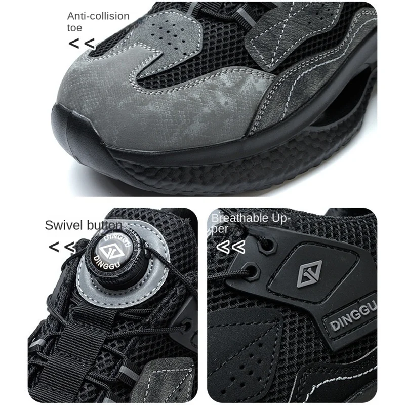 Safety Boots Men Button Work Shock Absorption Sneakers Steel Toe/Working Protective Shoes Men's Anti-smash Puncture-Proof Shoe