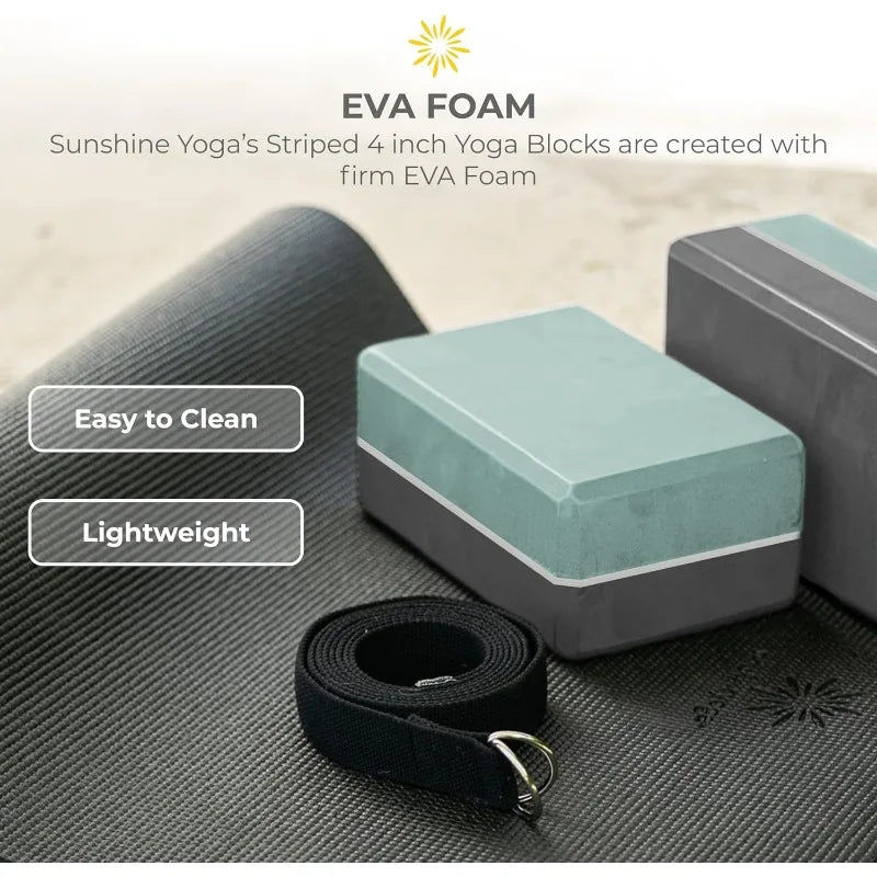 Sunshine Yoga 4" Striped Yoga Block10 Pack Bulk EVA Foam Block/Firm and Supportive Brick Balance Foam for Yoga