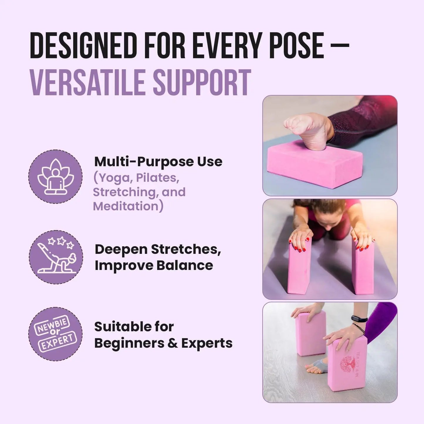 High Density EVA Foam Yoga Block Non-Slip Pilates Block/for Alignment & Balance 9x6x3 Inches Pink Foam